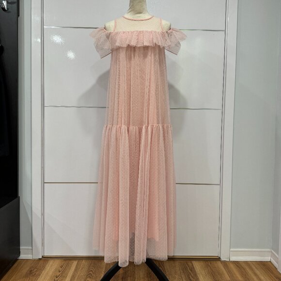 Blugirl Peach/Pink Tulle Maxi Dress, Size I42-US 6 - Picture 1 of 10